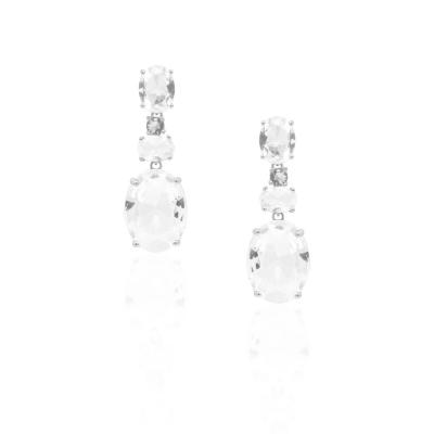 Brinco 3 Pedras Ovais Cristal Rbranco