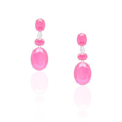 Brinco 3 Pedras Ovais Ródio Pink