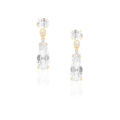 Brinco Pedras 3 Cristal Dourado
