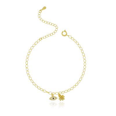 Pulseira Olho Grego Trevo Dourado
