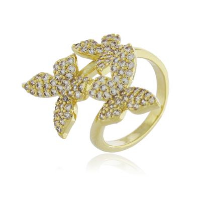 Anel 3 Borboletas Dourado