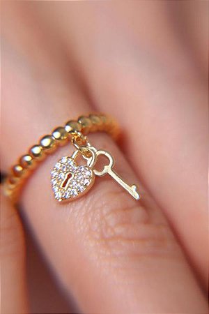 Anel Chave Cadeado Dourado