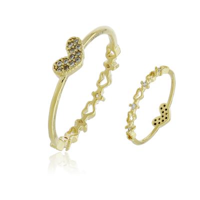 Anel 2 Lados Coração Dourado