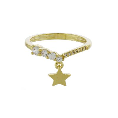 Anel Estrela Cristal Dourado