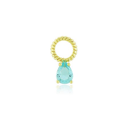 Pin Lock Gota Pedra Aquamarine Dourado