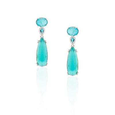 Brinco Pedras 3 Ródio Verde