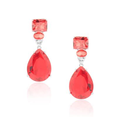 Brinco 3 Pedras Alice Vermelho