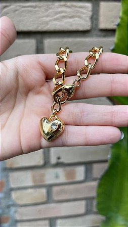 Pulseira Elos Coração Dourado