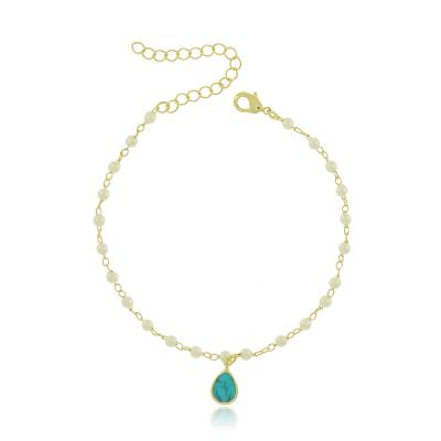 Pulseira Perola Turquesa Dourado
