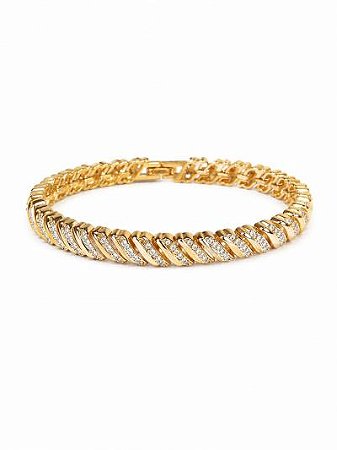 Pulseira Onda Liso E Cravejado Dourado