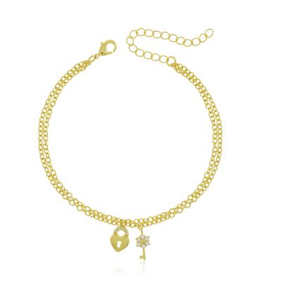 Pulseira Dupla Chave Cadeado Dourado