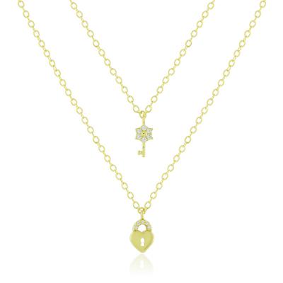 Colar Duplo Chave Cadeado Dourado