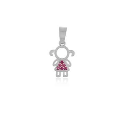 Pingente Menina Zirc Rosa Rbranco