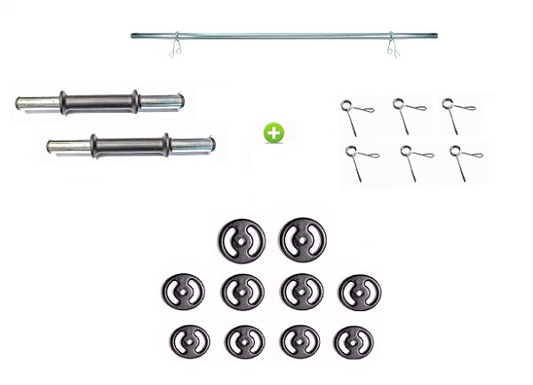 Kit Musculação 19 Peças , Anilhas , Barra e Presilhas