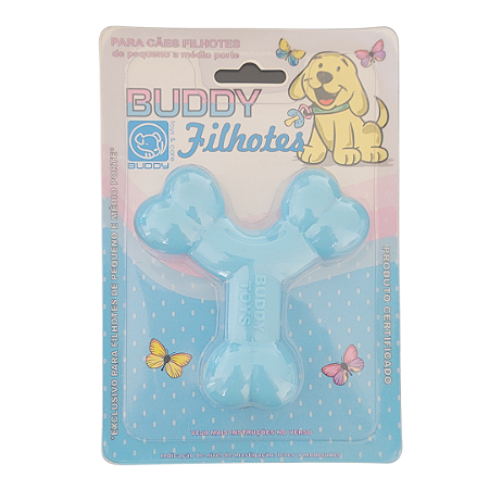 Brinquedo Mordedor Ossinho para Cães Filhotes Buddy Azul