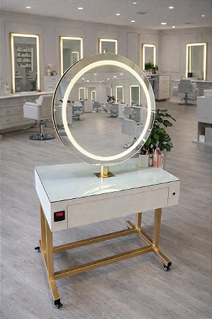 Bancada Sophia para salão de beleza dois lugares com espelho full led