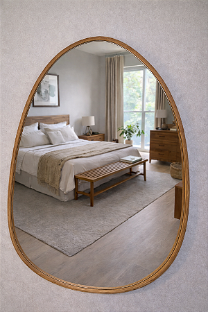 Espelho orgânico grande Zarah 4mm 128x92 moldura lamina maciça Freijo