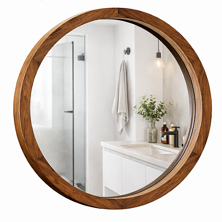 Espelho redondo 90cm moldura madeira grossa alto padrão