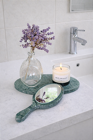 Kit para lavabo bandeja e espelho mármore verde Guatemala