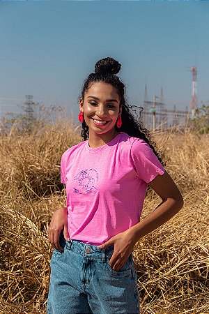 T-shirt Feminina Manga Curta Rosa Pink 100% Algodão