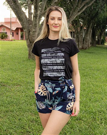 T-shirt Feminina Hoje Collection Preta 100% Algodão