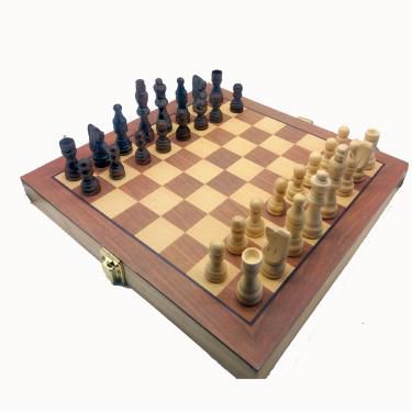 1 conjunto 3-em-1 conjunto de xadrez grande dobrável de madeira