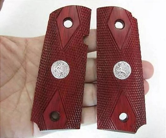 Cabo Talas COLT 1911 Officer Compact Tailandesa de Madeira de Lei com Logo Prata