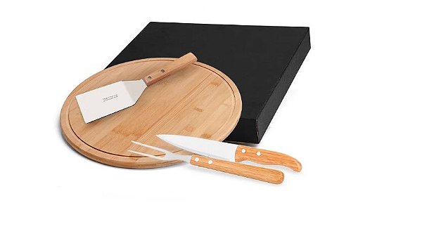 Conj Para Churrasco / Pizza Em Bambu / Inox 35cm - 4 PÇs (GGMB-10173)