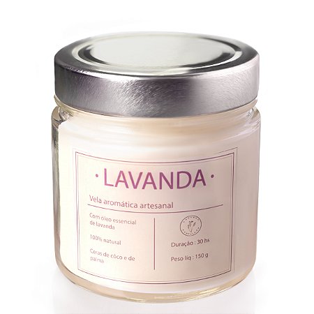 Vela aromática com óleo essencial de lavanda - vidro tampa cromo