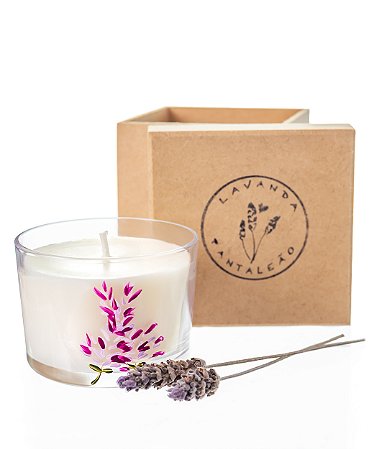Vela aromática com óleo essencial de lavanda - Pintada a mão