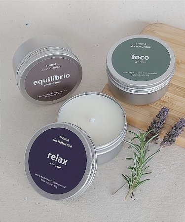 Trio Velas Aromáticas 100% naturais com óleo essencial - lata cromo