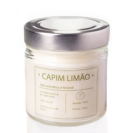 Vela aromática com óleo essencial de lemongrass (capim limão) - vidro tampa cromo