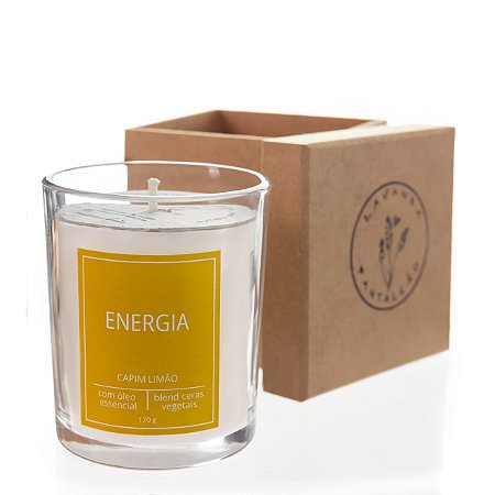 Vela aromática com óleo essencial de capim limão - Energia