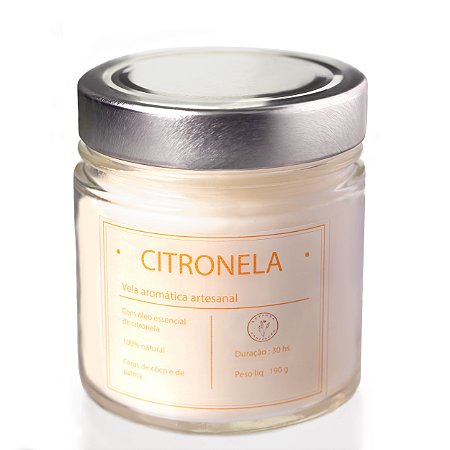 Vela aromática com óleo essencial de citronela - vidro tampa cromo