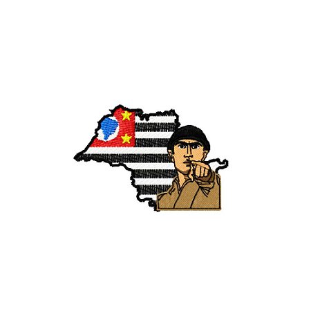 Patch Bordado Mapa de São Paulo com Bandeira de São Paulo Revolução de 1932 8,3 x 5,8 cm