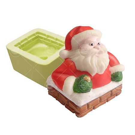 Molde de Silicone para Velas e Sabonetes Artesanais Papai Noel na Chaminé