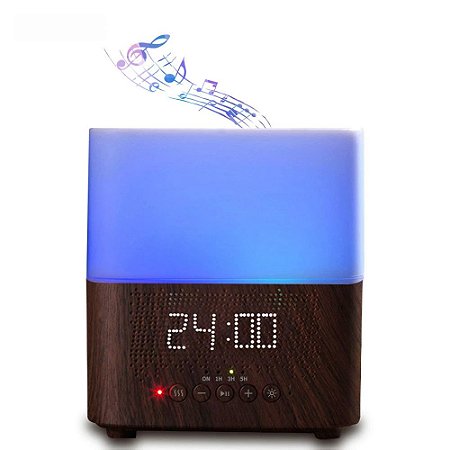 Umidificador e DIfusor de Ambientes Bluetooth com Relógio e Luzes LED