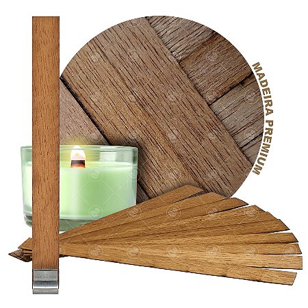 Kit 10 Pavios De Madeira Para Velas 15cm X 1,5cm + 10 Sustentadores