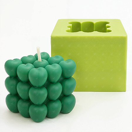 Molde de Silicone Cubo Corações para Sabonetes e Velas