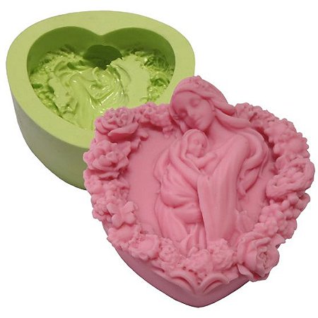 Molde de Silicone para Velas e Sabonetes Artesanais Coração Flores Mae e Bebê