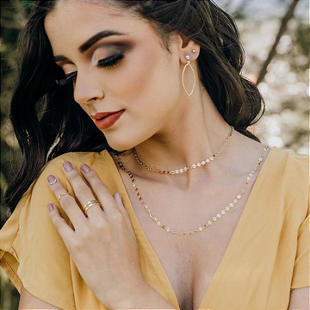 Colar longo chapinha banhado a ouro 18K