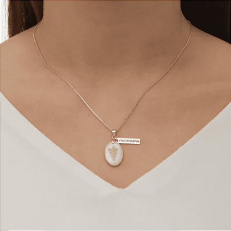 Colar profissão fisioterapia banhado a ouro 18k