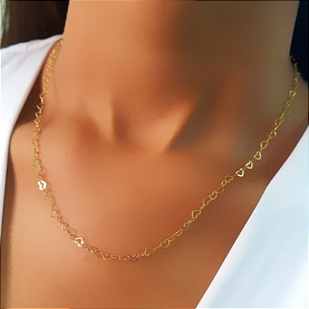 Colar elos de coração banhado a ouro 18k