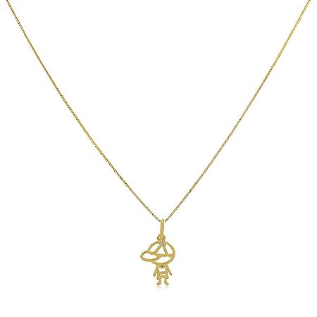 Colar ponto de luz com pingente menino banhado a ouro 18k