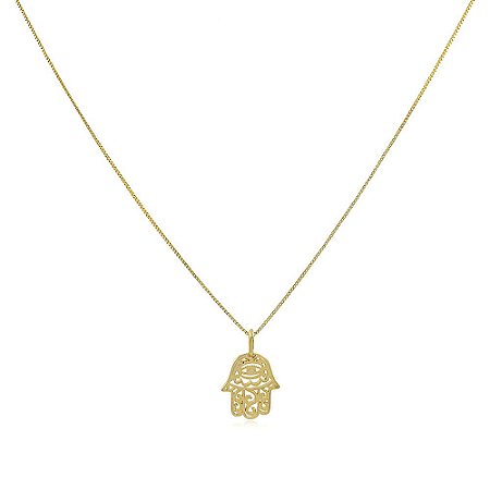 Colar Hamsa mão de fátima banhado a ouro 18k