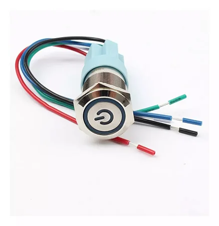 Botão Inox Liga Desliga 16mm Led 12V 24v + Chicote