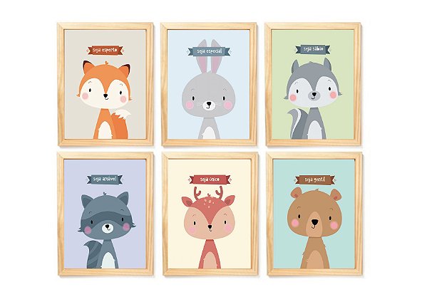 kit quadro safari infantil decoração quarto bebê