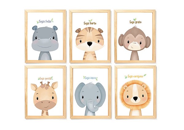 kit quadro safari infantil decoração quarto bebê