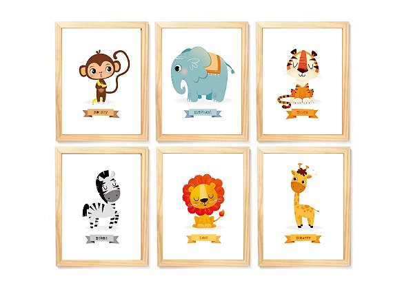 kit quadro safari infantil decoração quarto bebê
