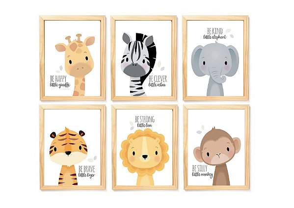 kit quadro safari infantil decoração quarto bebê